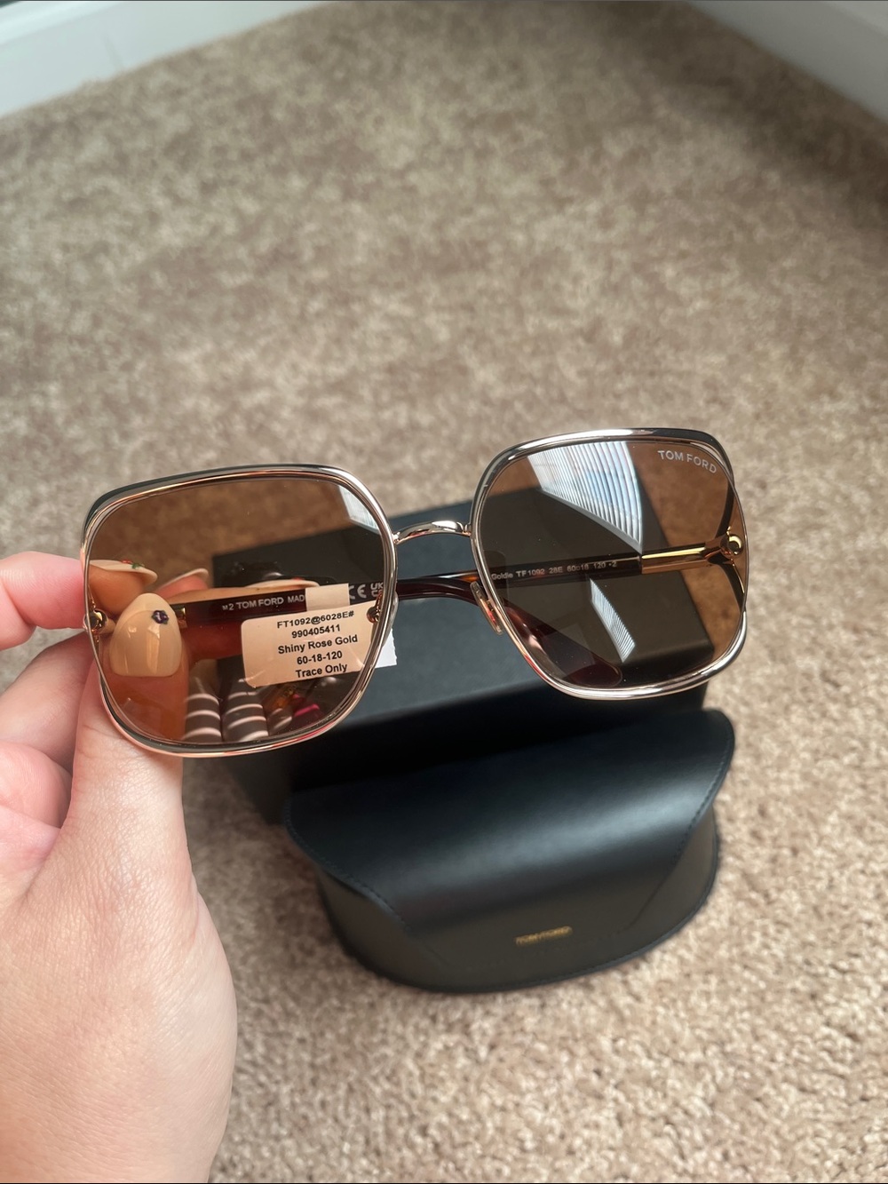 Tom Ford Rose Gold Metal Sunglasses with Brown Lenses